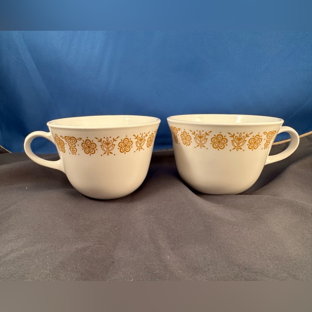 Vintage Butterfly Gold Corelle Coffee Tea Cups  Set of 2